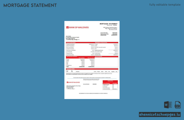 Malediven – Hypothekenabrechnung der Bank von Malediven (Word- und PDF-Beispiel)